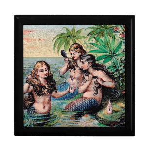 Antique Victorian Mermaids Treasure Ship Vintage Jewelry Box
