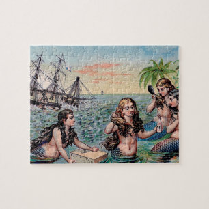 Antique Victorian Mermaids Treasure Ship Vintage Jigsaw Puzzle