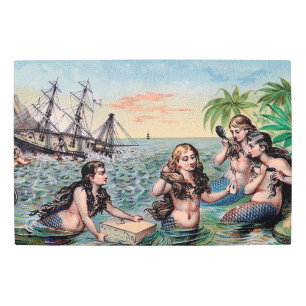 Antique Victorian Mermaids Treasure Ship Vintage Metal Print