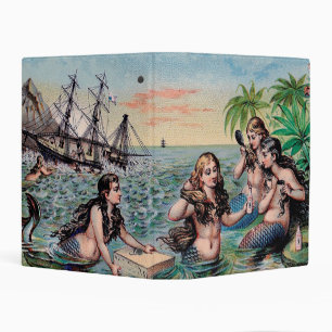 Antique Victorian Mermaids Treasure Ship Vintage Mini Binder