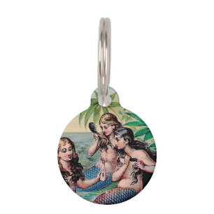Antique Victorian Mermaids Treasure Ship Vintage Pet Tag