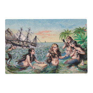 Antique Victorian Mermaids Treasure Ship Vintage Placemat