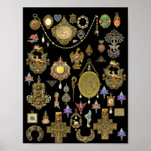 Antique Victorian, nouveau and deco Jewelry art Poster