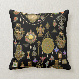 Antique Victorian, nouveau and deco Jewelry art  Throw Pillow
