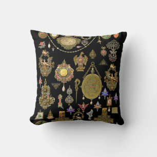 Antique Victorian, nouveau and deco Jewelry art Throw Pillow
