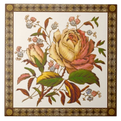 Antique Victorian Rose Tranferware Tile Repro
