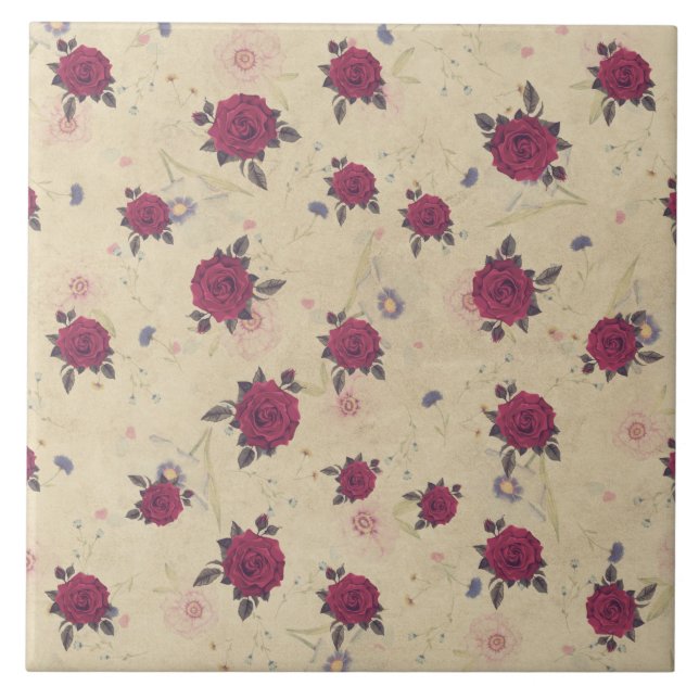 Antique Victorian Roses home decoration Ceramic Tile (Front)