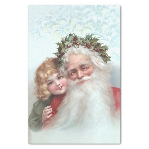 Antique Victorian Santa and Little Girl Christmas Tissue Paper