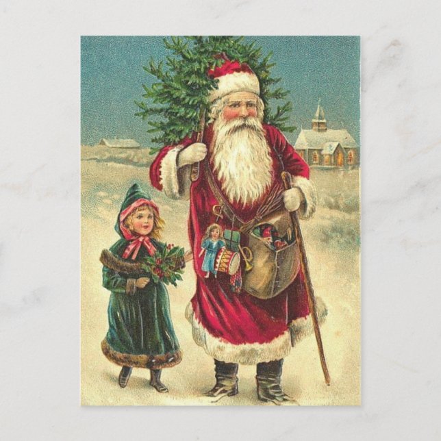 Antique Victorian Santa Tree Post Card (Front)