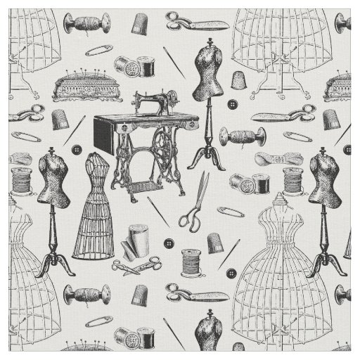 antique victorian sewing machine black white toile fabric