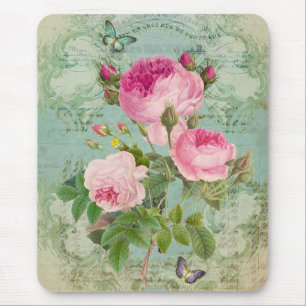 Antique Victorian Shabby Chic Style Roses Mousepad