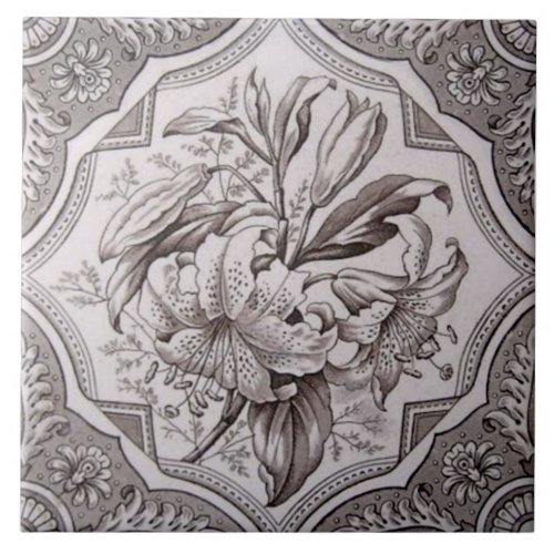 Antique Victorian Superb Floral Transferware Repro Ceramic Tile