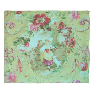 Antique Victorian Toile Rococo Style Sage Green  Duvet Cover