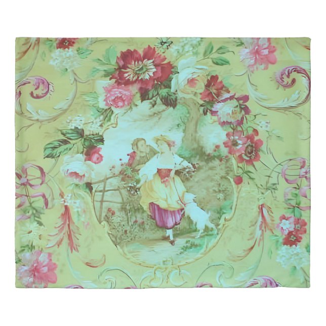 Antique Victorian Toile Rococo Style Sage Green  Duvet Cover (Front)