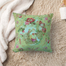 Antique Victorian Toile Rococo Style Sage Green