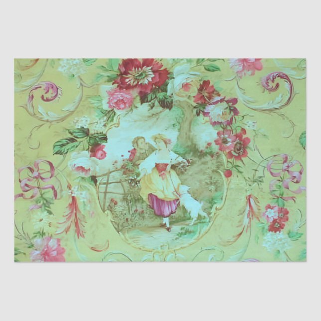 Antique Victorian Toile Sage Green Decoupage  Tissue Paper (Front)
