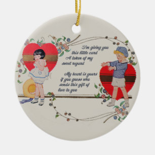 Antique Victorian Valentine Card Art Retro Child Ceramic Ornament
