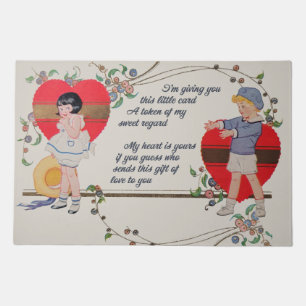 Antique Victorian Valentine Card Art Retro Child Doormat