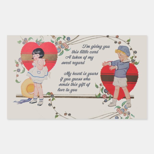 Antique Victorian Valentine Card Art Retro Child Rectangular Sticker (Front)