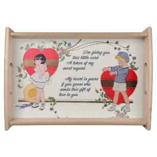 Antique Victorian Valentine Card Art Retro Child Serving Tray