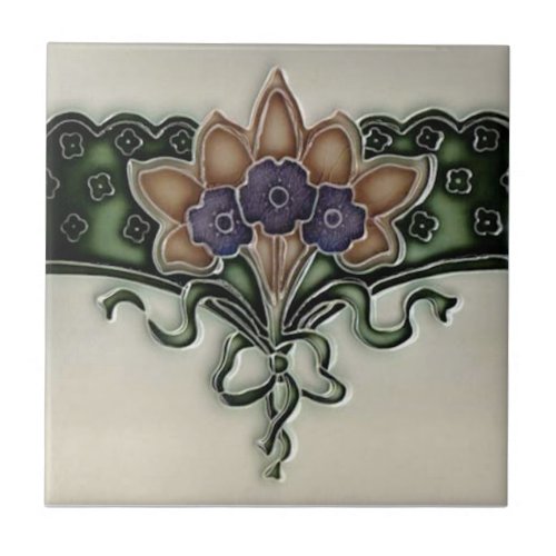 Antique Victorian Violet Bouquet Border Tile Repro