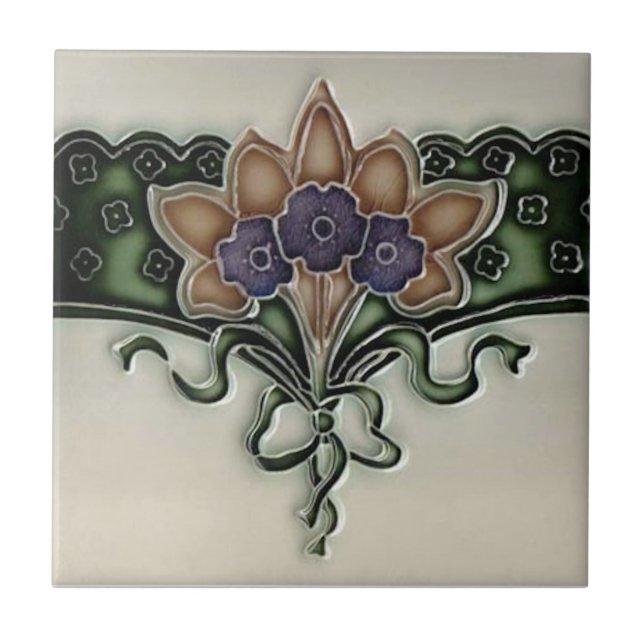 Antique Victorian Violet Bouquet Border Tile Repro (Front)