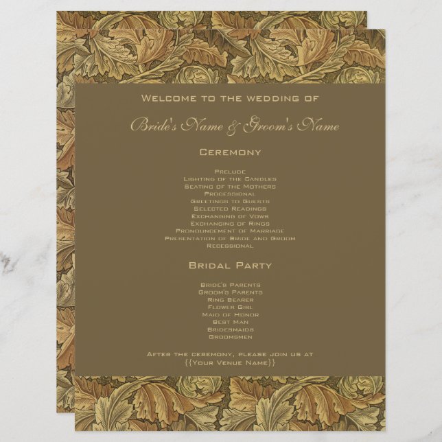 Antique Victorian Warm Autumn Leaves Wedding (Front/Back)