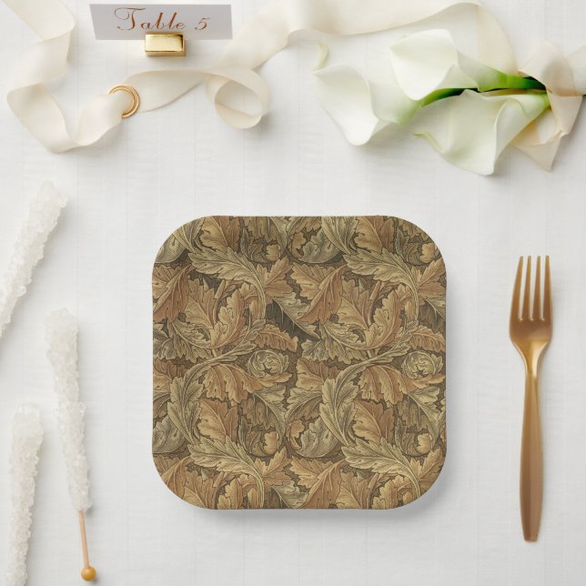 Antique Victorian Warm Autumn Leaves Wedding Paper Plates (Wedding)