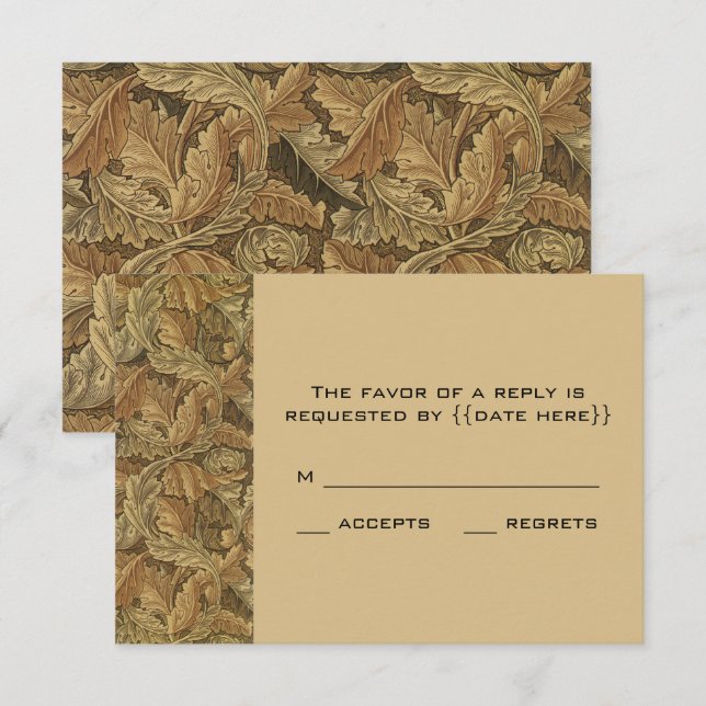 Antique Victorian Warm Autumn Leaves Wedding RSVP Card (Front/Back)