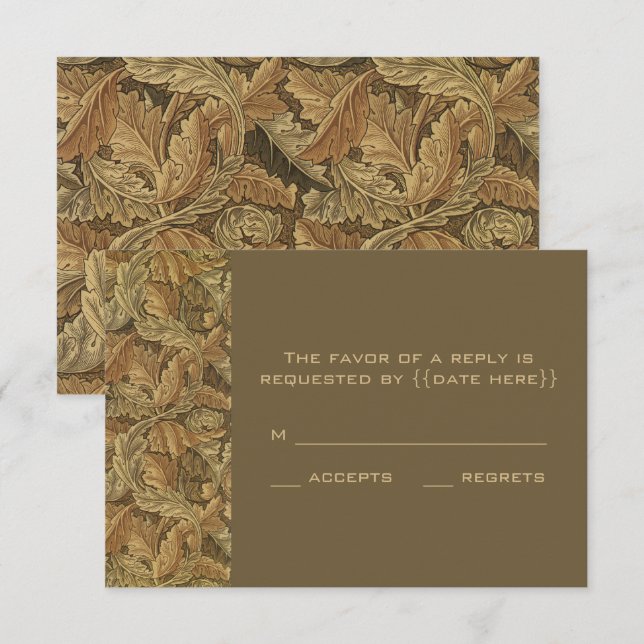 Antique Victorian Warm Autumn Leaves Wedding RSVP Card (Front/Back)