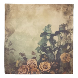 Antique Victorian Witch Sisters Sepia Duvet Cover