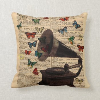 Antique Victrola Butterflies Dictionary Pillow by gidget26 at Zazzle