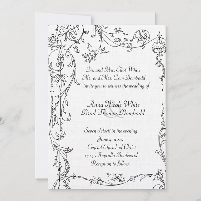 Antique Vine Border Wedding Invitation (Front)
