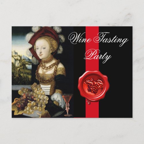 ANTIQUE VINEYARD GRAPES AND WINE RED WAX SEAL POSTCARD