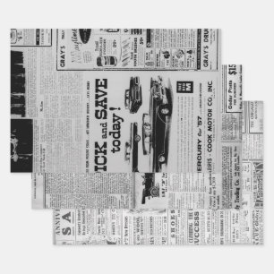 Antique Vintage American Newspaper Advertisement Wrapping Paper Sheets