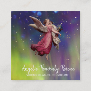 *~* Antique Vintage Angel Rescuing Abused Child Square Business Card