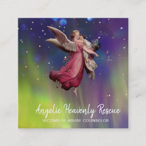  Antique  Vintage Angel Rescuing Abused Child  Square Business Card
