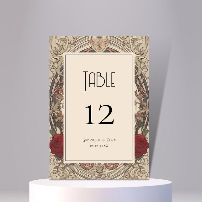 Antique Vintage Art Nouveau Rose Floral Wedding Table Number (Creator Uploaded)
