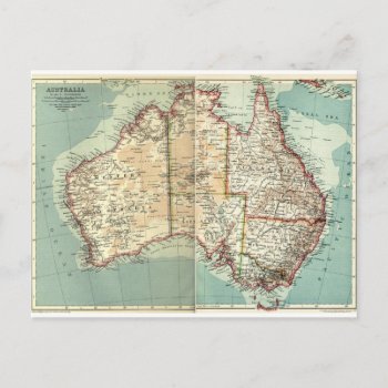 Antique Vintage Australian Continent Detailed Map Postcard by RusticVintage at Zazzle