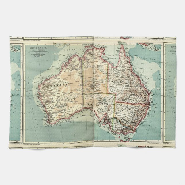 Antique Vintage Australian continent detailed map Towel (Horizontal)