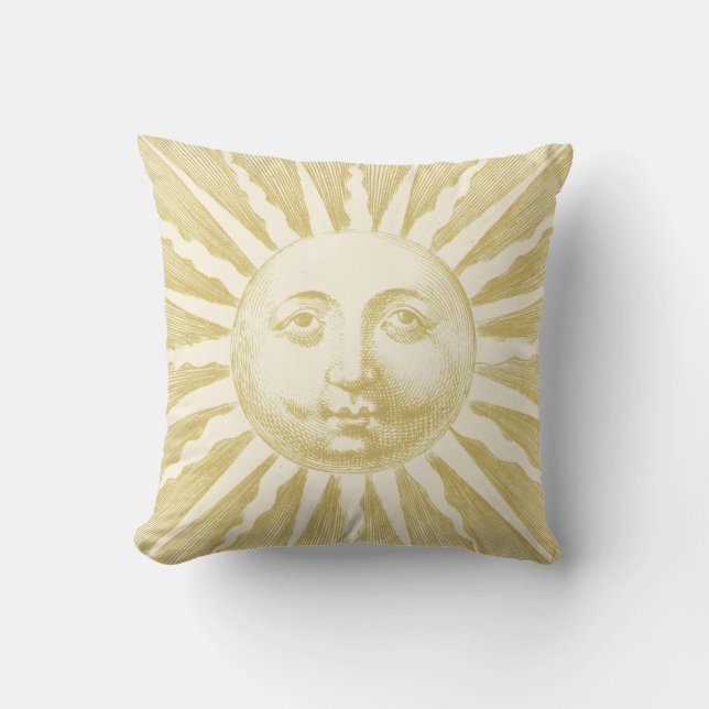 Antique Vintage Beige Gold Sun Face Throw Pillow (Front)