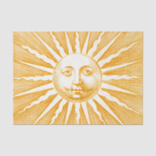 Antique Vintage Beige Orange Yellow Sun Face Tissue Paper