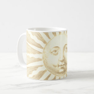 Antique Vintage Beige White Sun Face Coffee Mug