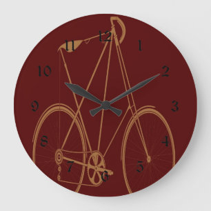 Antique Vintage Bicycle Red Tan Bike Cyclist Large Clock