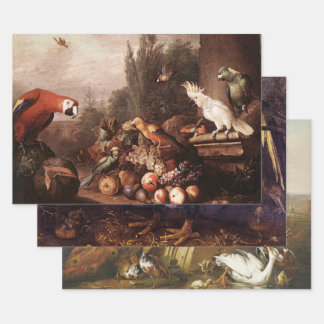 Antique Vintage Birds Decoupage Heavy Wt 3-Set Wrapping Paper Sheets