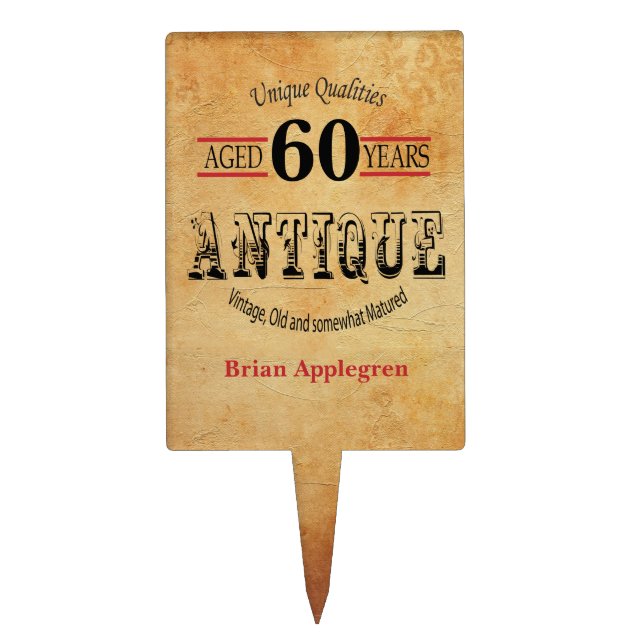 Antique, Vintage Birthday Design | 60th Birthday Cake Topper (Front)