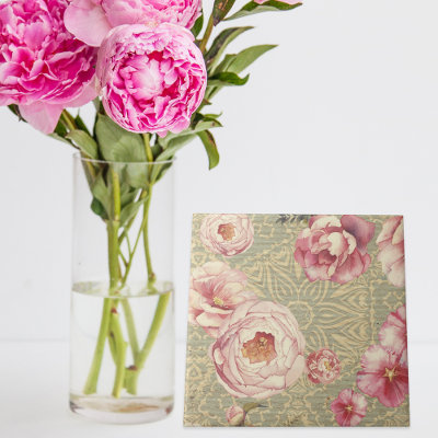 Antique Vintage Blossoms & Petals On Damask Paper Tile