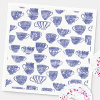 Antique Vintage Blue Teacup Watercolor