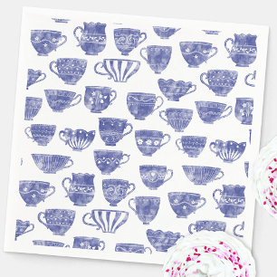 Antique Vintage Blue Teacup Watercolor Napkins