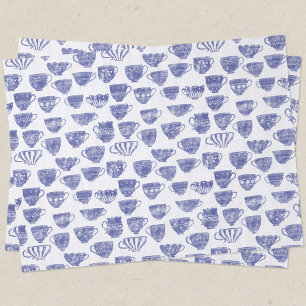 Antique Vintage Blue Teacup Watercolor Tissue Paper